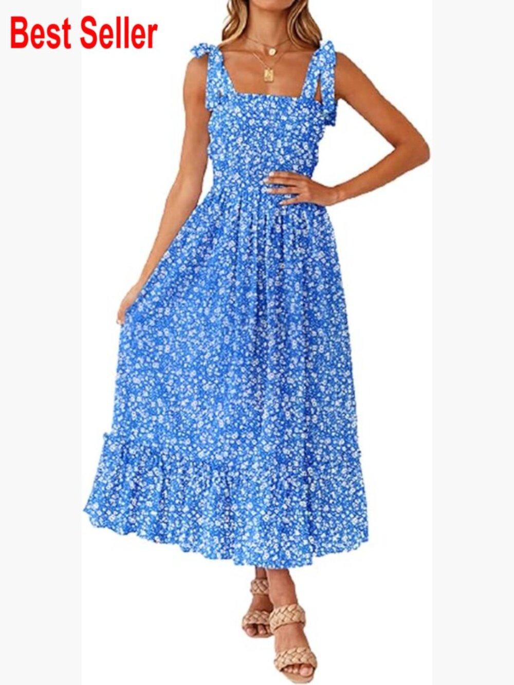 Rayon Maxi Dress With Spaghetti Strap Square Neck Flowy Ruffle